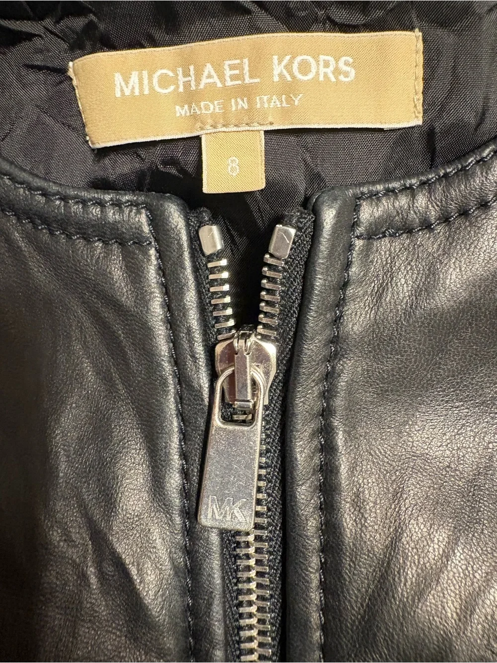 Michael Kors Collection Black Leather Bomber Jacket Made In Italy Luxury Sz 8